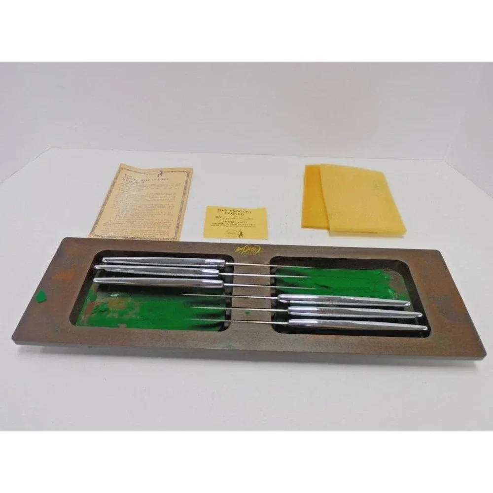 Vintage Carvel Hall Set of 6 Steak Knives with Storage Tray EJ183